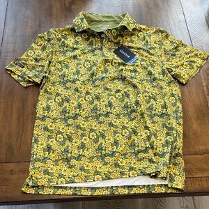 Good Good Golf Men's Green & Yellow Golf Floral Retro Polo NWT